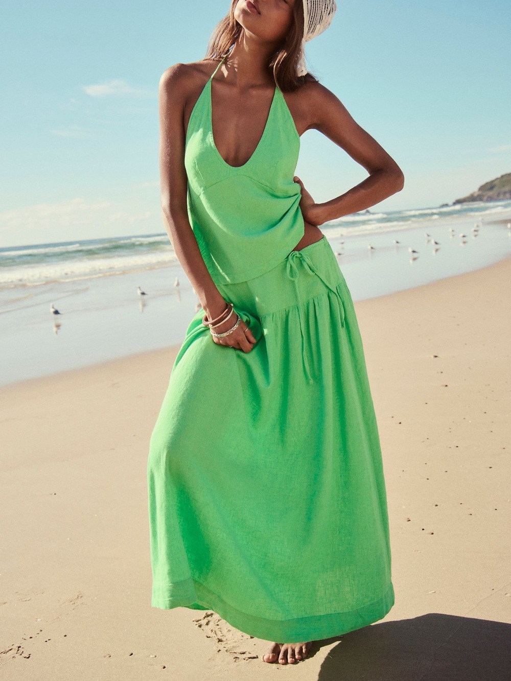 We The Free Lime Green Halter Maxi Dress